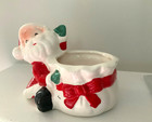 New Vintage 1950s Relpo Ceramic Christmas Planter Santa Waving Hugging Bag