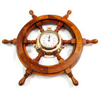 18  Wooden Ship Wheel Engrave Brass Porthole Clock Nautical Steering Wheel Decor
