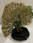 Vtg Cloisonn   Peacock Gold Tone Filagree Enamel Feathers Figurine Statue W Stand