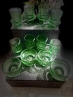 12     green Ribbed Glass Candle Holders  Reversible Pillar 3 Sizes-weddings Party