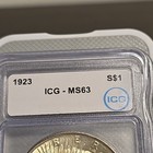 1923  1 Peace Dollar Icg Ms63 Philadelphia 90  Silver Business Strike Km 150