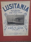 Rare 1915 Rms Lusitania March Sheet Music John M Gray Wwi Matted Antique Cunard