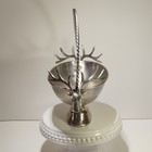 Silver Tone Metal Round Decorative Bowl W  Deer Stag Head Antler Handle Vintage