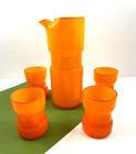 Retro Orange Glass Cocktail Juice Pitcher   Glasses Mcm Set Barware
