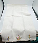 Vintage Linen Embroidered Floral Bouquet Mcm Flowers Kitchen Dish Tea Towel  
