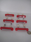 6 True Vintage Bakelite Red Plastic Chrome Art Deco Drawer Cupboard Pull Handles