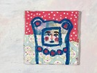 Mini Bear Painting Mixed Media Collage Animal Art Naive Outsider Art 
