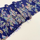 Blue Folktale  c 7x60 Long Vintage Japanese Chirimen Kimono Silk Fabric Ck29