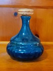 Vintage Mcm Hand Blown Genie Bottle Cobalt Blue Ribbed Decanter Cork Stopper