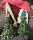 Pair  2  Of Vintage Earthenware Christmas Tree Votive Lantern 7 1 2  With Boxes