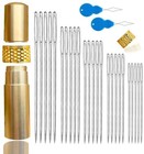 25 Pc Large Eye Hand Sewing Needles Set Leather Embroidery Thimble Threader