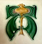 Rare Antique C1900s Art Nouveau H   R Johnson Tubelined Majolica Tile 15cm
