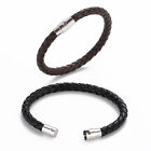 Braided Leather Bracelet Magnetic Clasp Bangle Stainless Steel Men Women Jewelry