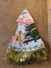 Vintage Taiwan Yuletide Felt   Tinsel Tree Skirt Reindeer Snowman