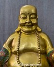 Old Dynasty Cloisonne Enamel Pure Bronze Gold Happy Laugh Maitreya Buddha Statue