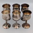 Vintage Epns India Etched Silver Plate Cordial Goblets Set Of 6 Velvet Box