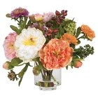 Nearly Natural Peony Silk Arrangement Glass Vase W  Liquid Illusion Floral Decor