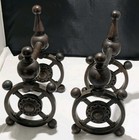 Antique Uk Pair 19lbs Metal Andirons Fire Dog Black Brass Dated 3 21 1878 Ec