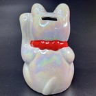 Vtg 8  Maneki Neko Beckoning Cat Coin Bank Pearl Iridescent Left Hand Japan