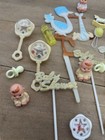 Vtg Baby Shower Craft Party Favors Mini Boy Girl Rattle Pacifier Toppers 35pcs
