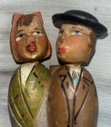 Vtg German Carved Wood Bottle Stopper    Kissing Man   Woman     Folk Art