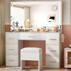 Makeup Vanity Set Large Led Lighted Mirror Dressing Table Dresser Desk W  Drawer