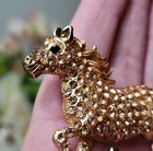 Beautiful Large Rhinestone    Gold-tone Horse Brooch Pin Pendant Equestrian 