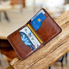 Mens Bifold Handmade Slim Card Holder Vintage Leather Wallet Rfid Blocking Brown