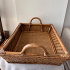 Vintage Wicker Rattan Serving Tray With Handles Boho Coastal Decor Basket 18x14 