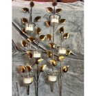 Vintage Metal Leaf Wall Candle Sconces Set Brass Gold Glass Votive Mcm 70 s