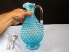 Fenton Blue Opalescent Glass Hobnail Decanter W  Chipped Stopper