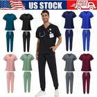 Medical Scrubs Set For Men Jogger Pants Top V-neck Nursing Nurse Uniform Pockets