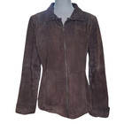 Fall Boho Chic Jacket Faux Fur Collar Silver Fox Brown Suede Leather Jacket Sz M