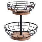 2-tier Fruit Basket Bowl metal Basket With Wooden Base fruit And Vegetable 