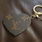 Louis Vuitton Monogram Heart Key Chain Brown gold Leather Metal Logo
