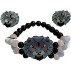 Vintage Lee Sands Lion Mother Of Pearl Micromosaic Bracelet   Stud Earrings Set