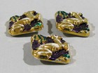 3 Large Antique Square Ceramic Buttons - Running Deer - Luster