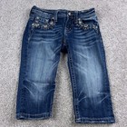 Miss Me Jeans Girls 12 Blue Capri Rhinestone Jewels Low Rise Preppy Stretch