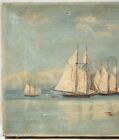 Beautiful Antique Painting Of Clipper Ships  in Portland Harbour  1903  Rare 