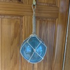 Vintage Large Glass Fishing Float Ball Net Blue 12 Inch