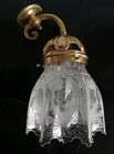 Antique Art Nouveau Brass   Embossed Glass Shade Wall Light  Wall Sconce Lamp