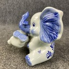 Vintage Dutch Blue Delft Mama   Baby Elephant Hand Painted 6  Ceramic Coin Bank