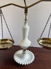 Scales Of Justice Mid-century Fenton Hobnail Milk Glass With Brass Apothecary
