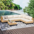 7p Patio Furniture Outdoor Conversation Set Sectional Sofa Rattan Wicker W table