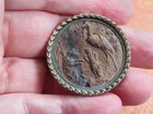 Vintage Button large Pressed Wood In Metal fox And Stork Fable   1-1 4   f8 