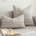 Rustic Striped Cotton Linen Decorative Throw Pillow Cover Embroidery Square C   