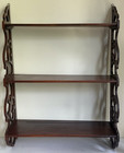 Antique 3 Tire Wooden Wall Shelf Chippendale Style Fretwork Cutout Scrolled 