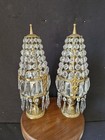 Antique Vintage Pair French Brass Crystals Empire Style Table Lamps Bedside 