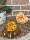 Vintage Speckle Drip Glaze Retro Candle Holder Set 2 Frog Heart Mid Century 70s