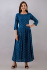 Blue Kurta Women Polka Dot Flared Anarkali Kurti Gown Dress New